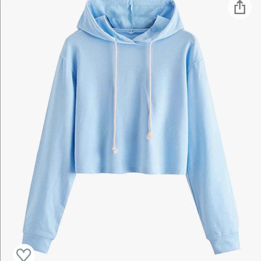 cropped sky blue hoodie sweatshirt with strings